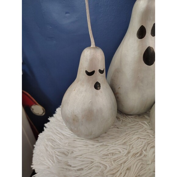 Set of 3 Folk Halloween ghost Face Painted  Gourd Faces - Picture 2 of 7